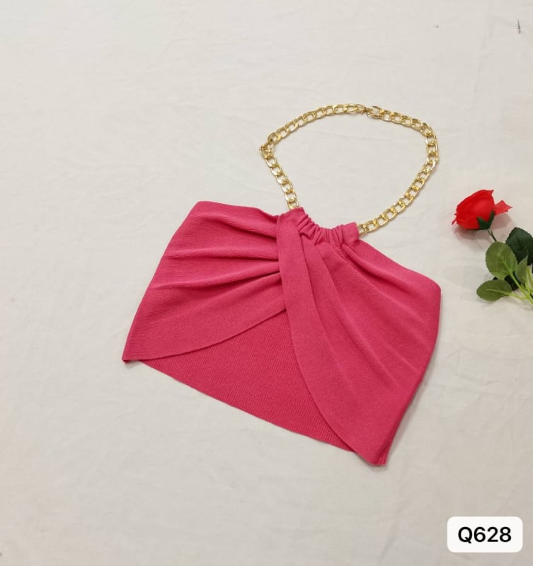 Halter crop top, kratak, viskoza, 3D uzorak, otvorena leđa