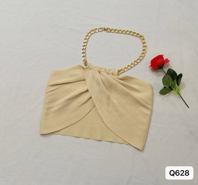 Halter crop top, kratak, viskoza, 3D uzorak, otvorena leđa