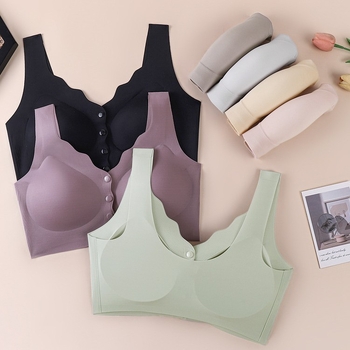 Podprsenka s predným zapínaním, bezšvový zadný diel, plné košíčky, stredný tvar košíčkov, vonkajší materiál nylon, podšívka zo spandexu, pevné dvojité ramienka