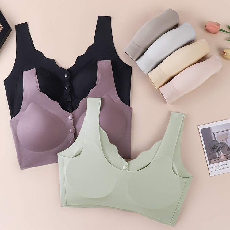 Podprsenka s predným zapínaním, bezšvový zadný diel, plné košíčky, stredný tvar košíčkov, vonkajší materiál nylon, podšívka zo spandexu, pevné dvojité ramienka