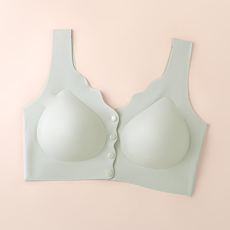 Podprsenka s predným zapínaním, bezšvový zadný diel, plné košíčky, stredný tvar košíčkov, vonkajší materiál nylon, podšívka zo spandexu, pevné dvojité ramienka