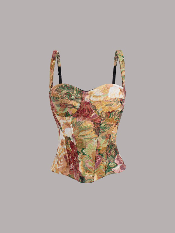 Uski bustier top sa širokim trakama, kratka duljina, 3D uzorak, mikroelastičan