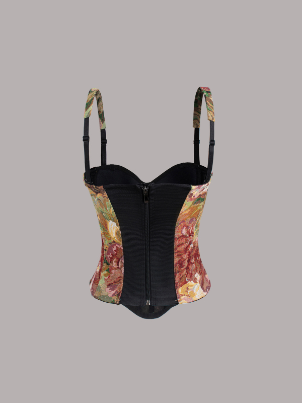 Uski bustier top sa širokim trakama, kratka duljina, 3D uzorak, mikroelastičan
