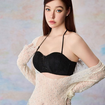 Meteor Valley nėrinių bandeau be petnešių liemenėlė, halteris, push-up mažoms krūtims, anti-sagging, 3/4 taurė, siuvinėjimas