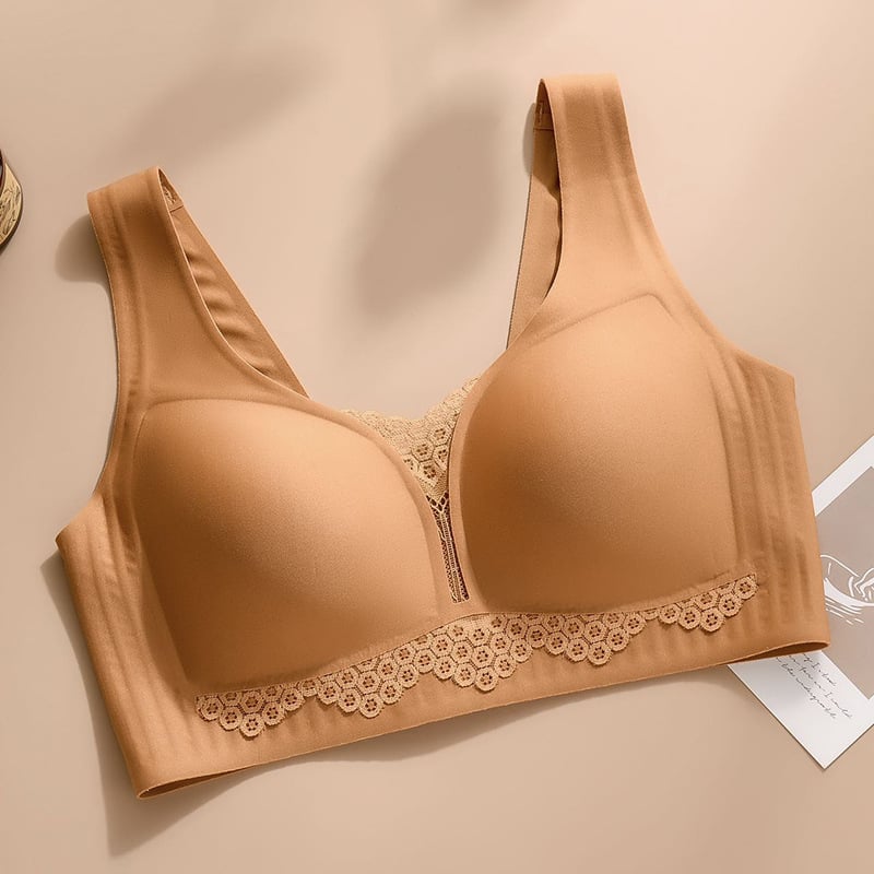 Бюстгальтер безжичен, безшевен дизайн, дантела, тънък модел, фиксирани двойни презрамки, пълна чашка