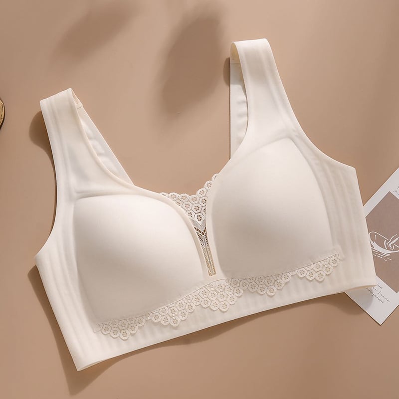 Бюстгальтер безжичен, безшевен дизайн, дантела, тънък модел, фиксирани двойни презрамки, пълна чашка