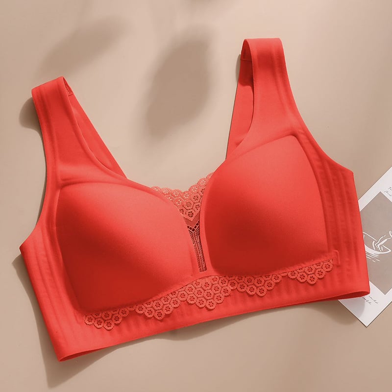 Бюстгальтер безжичен, безшевен дизайн, дантела, тънък модел, фиксирани двойни презрамки, пълна чашка