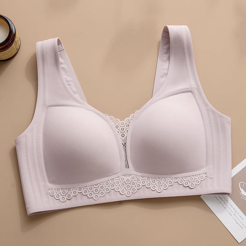 Бюстгальтер безжичен, безшевен дизайн, дантела, тънък модел, фиксирани двойни презрамки, пълна чашка