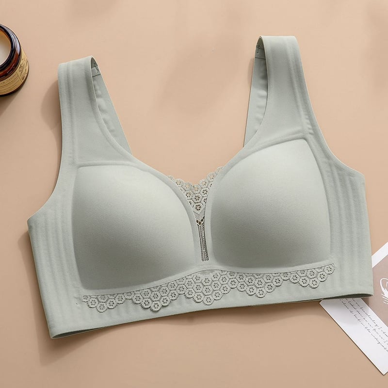Бюстгальтер безжичен, безшевен дизайн, дантела, тънък модел, фиксирани двойни презрамки, пълна чашка