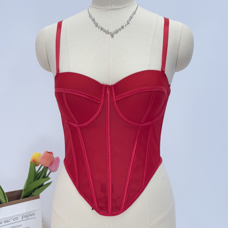 Žuvies kaulo Korsetas su tinkleliu – kvėpuojantis, keliamasis, 1/2 taurė, ploni formuojami tauriai, kempinės užpildas, nuimamieji petnešėlės