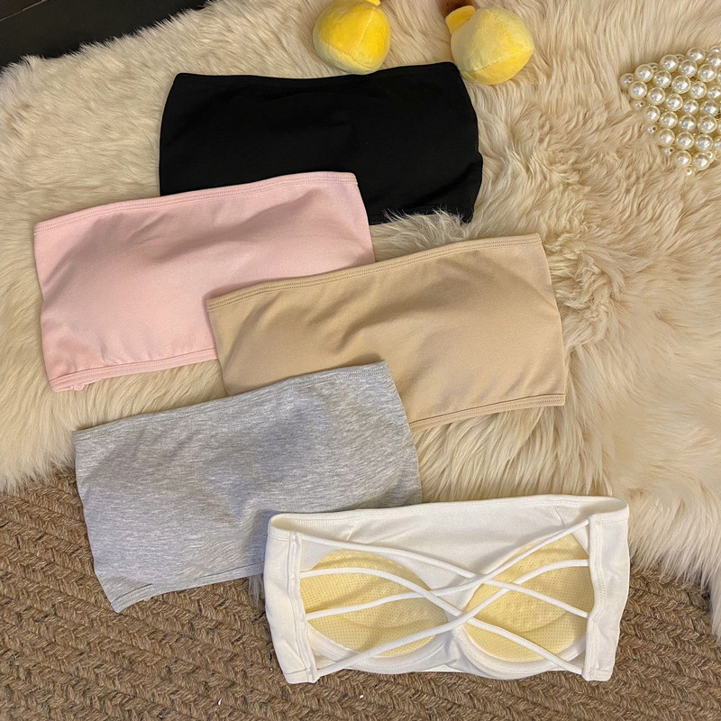 Medvilninė be peties tube-top liemenėlė, 3/4 kaušas, be vielų, formuojama kaušas: plonas viršus, storesnis apačioje, nematoma po rūbais