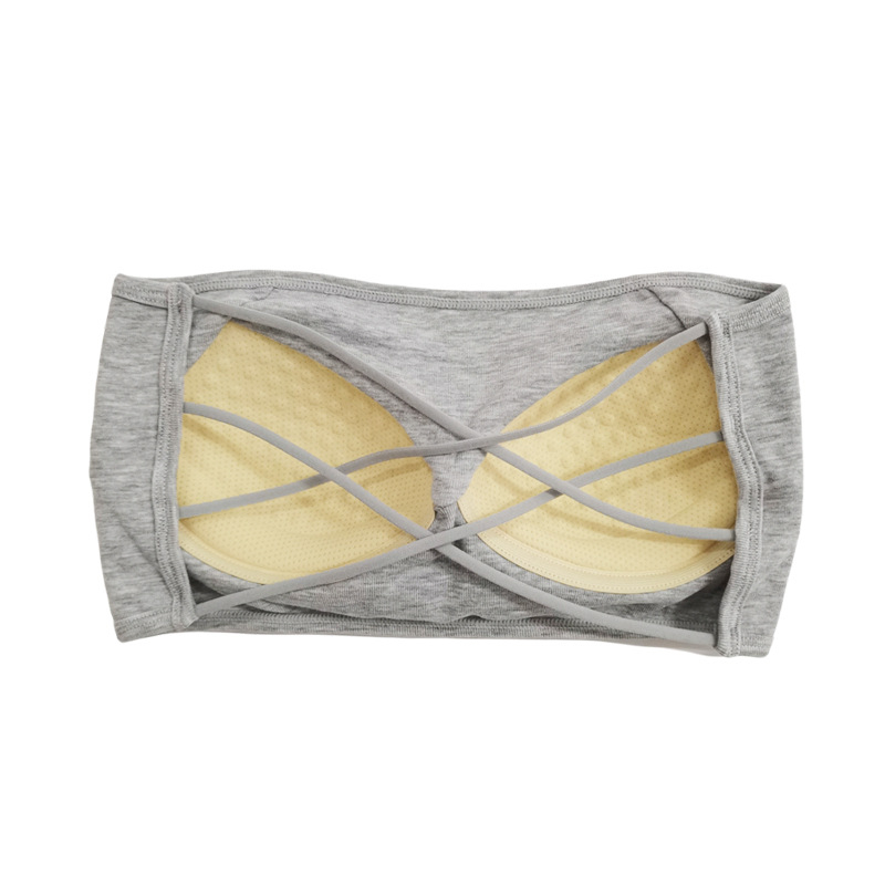 Medvilninė be peties tube-top liemenėlė, 3/4 kaušas, be vielų, formuojama kaušas: plonas viršus, storesnis apačioje, nematoma po rūbais