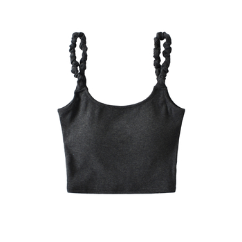 Štíhly krátky camisole top bez chrbta s vloženými vankúšikmi na prsia, bavlna-elastán zmes (70–80% bavlna, <30% elastán), dvojité ramienka, mikroelastický, jednofarebný