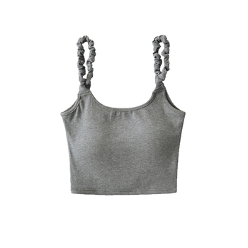 Štíhly krátky camisole top bez chrbta s vloženými vankúšikmi na prsia, bavlna-elastán zmes (70–80% bavlna, <30% elastán), dvojité ramienka, mikroelastický, jednofarebný
