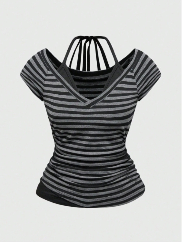 Ženski tube top bez rukava s printom krila, vezanje i kontrastne boje, uski kroj, retro Y2K stil, ljeto 2026