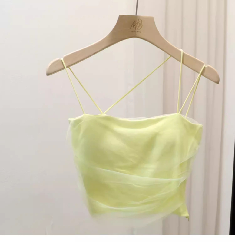 Čipkované sieťové tielko s vložkou na prsiach, tyl okolo hrudníka, štíhla silueta, Letná sezóna