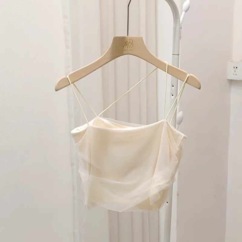 Čipkované sieťové tielko s vložkou na prsiach, tyl okolo hrudníka, štíhla silueta, Letná sezóna