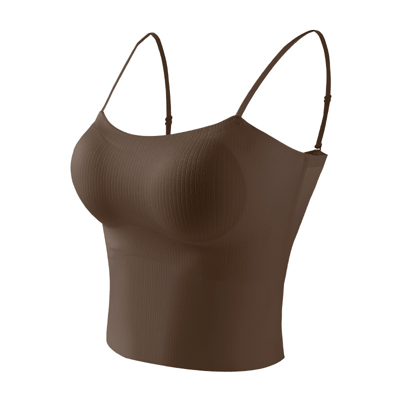 Bijela cami-top od ice silk s jastučićima za grudi, kratki ljetni top, unutarnji sloj
