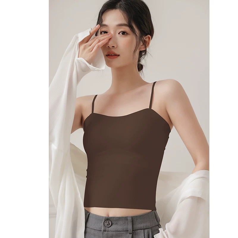 Bijela cami-top od ice silk s jastučićima za grudi, kratki ljetni top, unutarnji sloj