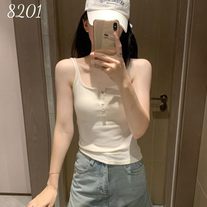 Rayon camisole top – brusirana tkanina, uski kroj, gumb dizajn, dvostruke naramenice, duljina do pasa, jesen-zima 2025