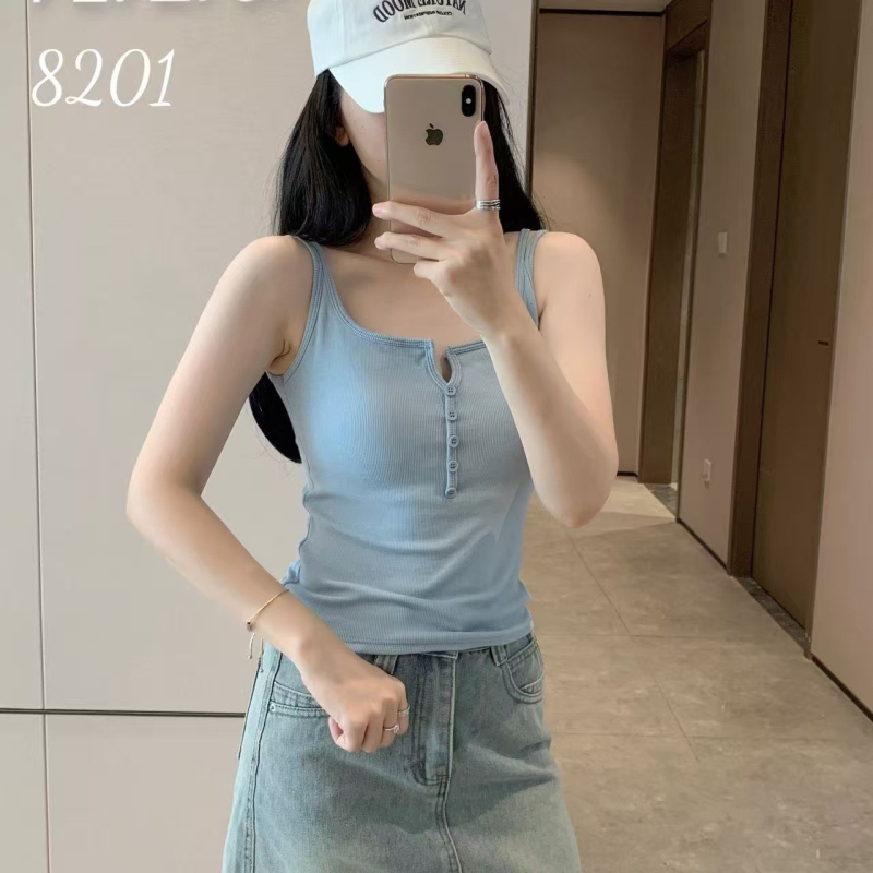 Rayon camisole top – brusirana tkanina, uski kroj, gumb dizajn, dvostruke naramenice, duljina do pasa, jesen-zima 2025