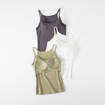 Camisolă din viscose cu pernă pentru sân, fără cusături, elastice înaltă, croială slim, top interior lung