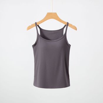 Camisolă din viscose cu pernă pentru sân, fără cusături, elastice înaltă, croială slim, top interior lung