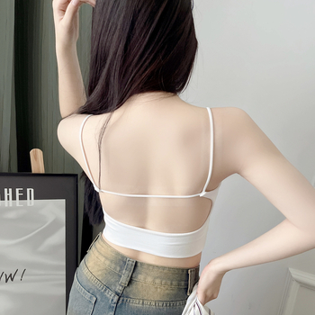 Bezrameni crop top s oblikovanim košaricama, pamuk 90–95%, otvoren leđa, 3/4 košarice, ljeto 2024