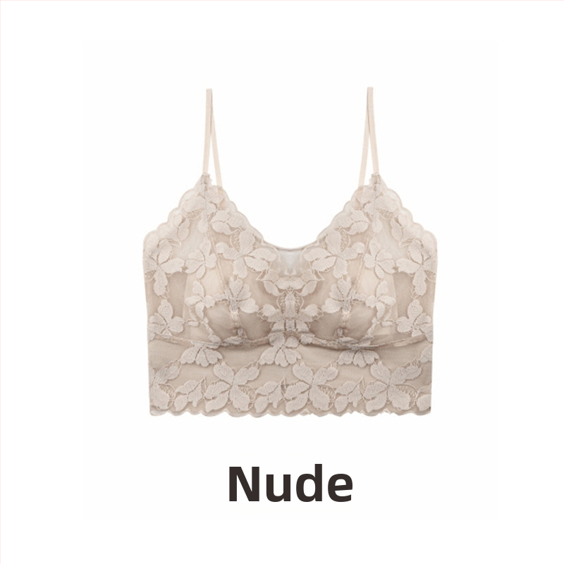 Mežģīņu bezvadu krūšturis ar 3/4 kausiem, plāns veidojošs kauss, noņemamās dubultās lencītes, vestes stils