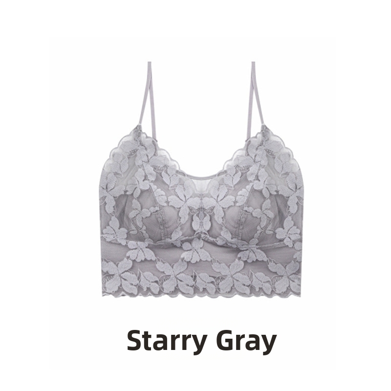 Mežģīņu bezvadu krūšturis ar 3/4 kausiem, plāns veidojošs kauss, noņemamās dubultās lencītes, vestes stils