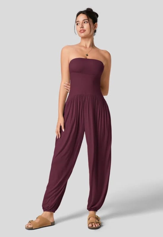 Γυναικείος αμάνικος ολόσωμος jumpsuit με ψηλή μέση, τσέπες και πιέτες