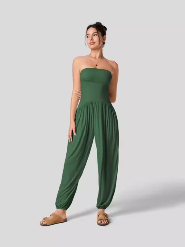 Γυναικείος αμάνικος ολόσωμος jumpsuit με ψηλή μέση, τσέπες και πιέτες