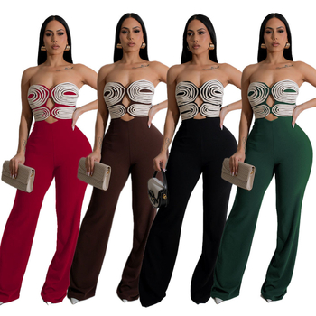 Ολόσωμο παντελόνι με σχέδιο strapless-backless, χειροποίητοι υφασμάτινοι ιμάντες, χωρίς μανίκια, ύφασμα πολυεστέρα