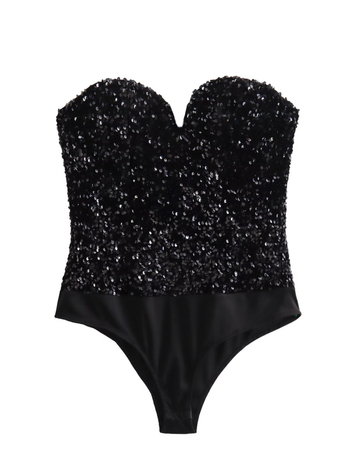 Пайетен гащеризон без презрамки, полиестер, без ръкави, средна талия, тесни крачоли