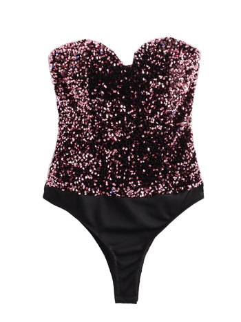 Пайетен гащеризон без презрамки, полиестер, без ръкави, средна талия, тесни крачоли