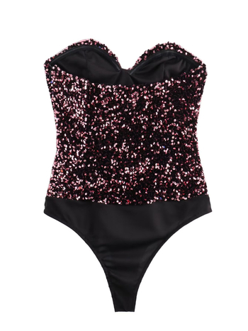 Пайетен гащеризон без презрамки, полиестер, без ръкави, средна талия, тесни крачоли