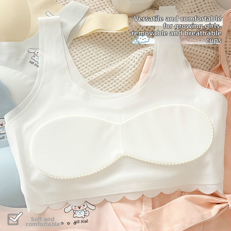 Be siūlių liemenėlė mergaitėms 8+ metų, 100% medvilnė, prekės ženklas Qian Jincai, vasara 2025