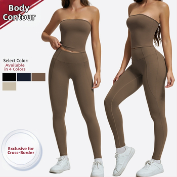 Σετ fitness yoga γυναικών χωρίς ραφές — τοπ χωρίς μανίκια με παντελόνι, νάιλον/σπαντέξ 78/22, κάτω μέρος: κολάν, φθινόπωρο 2025