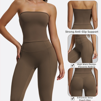 Σετ fitness yoga γυναικών χωρίς ραφές — τοπ χωρίς μανίκια με παντελόνι, νάιλον/σπαντέξ 78/22, κάτω μέρος: κολάν, φθινόπωρο 2025