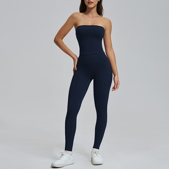 Σετ fitness yoga γυναικών χωρίς ραφές — τοπ χωρίς μανίκια με παντελόνι, νάιλον/σπαντέξ 78/22, κάτω μέρος: κολάν, φθινόπωρο 2025