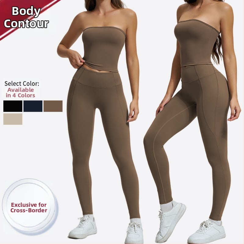 Σετ fitness yoga γυναικών χωρίς ραφές — τοπ χωρίς μανίκια με παντελόνι, νάιλον/σπαντέξ 78/22, κάτω μέρος: κολάν, φθινόπωρο 2025