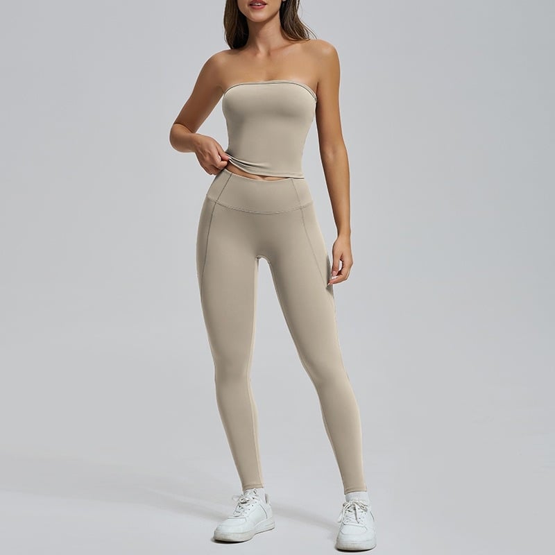 Σετ fitness yoga γυναικών χωρίς ραφές — τοπ χωρίς μανίκια με παντελόνι, νάιλον/σπαντέξ 78/22, κάτω μέρος: κολάν, φθινόπωρο 2025