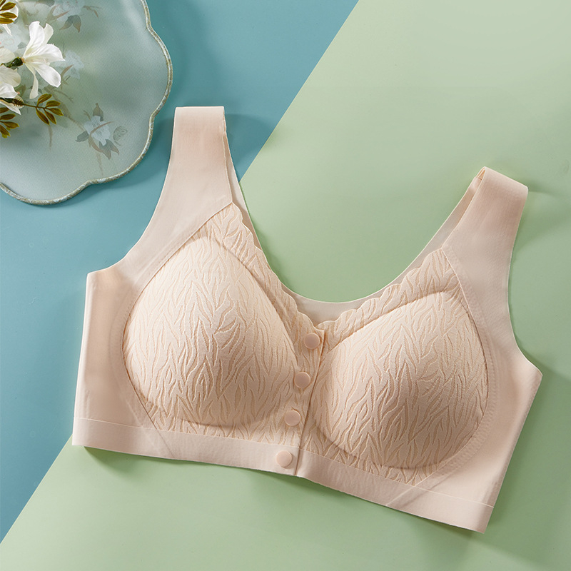 Integruota liemenėlė-viršelis su priekiu užsegimu, be siūlių, kvėpuojantis; 3/4 taurė; vidutinio formato taurė; fiksuoti dvigubi peties dirželiai