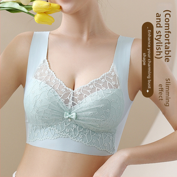 Bezšvová podprsenka z Ice Silk s čipkou, push-up, plus-size, podpora chrbta, bez ramienok, tenký strih pre ženy