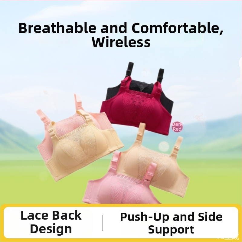 Be petnešėlių liemenėlė be vielos, nėriniai, push-up, 3/4 puodeliai, ploni formuoti putų puodeliai, kvėpuojanti medvilnės įdaila, fiksuoti dvigubi petnešos