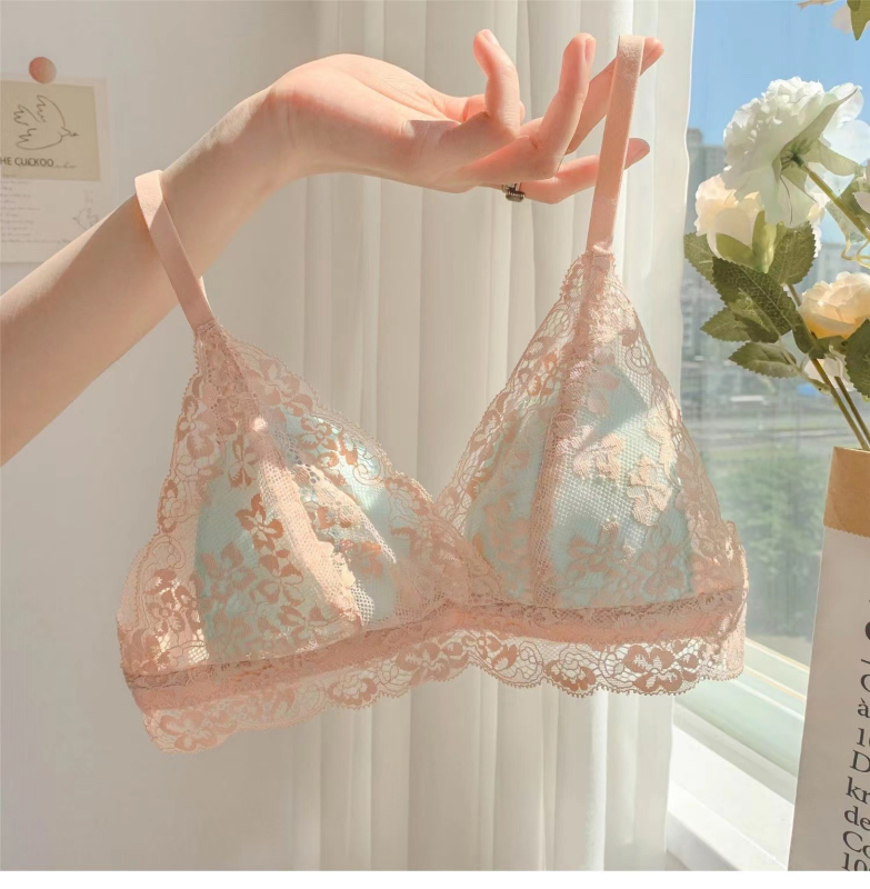 Bezvadu krūšturis ar 3/4 kausiem, plānas veidotas kauss, mežģīņu izšūšana, neilona audums