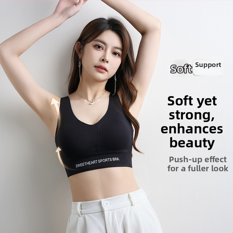 Női sportmelltartó – Gyűrődésgátló felső támasz, 5/8 kosár, vékony formázott kosár, rögzített dupla vállpántok