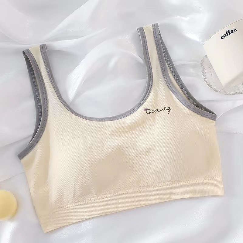 Νάιλον τοπ τύπου σωλήνας για το στήθος, με πλήρη κάψα και διαμορφωμένη θηλή με λεπτό πάνω μέρος και παχύτερο κάτω, για κορίτσια 13–18 ετών, όμορφο σχέδιο στην πλάτη