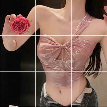 Egy vállú nyakpántos felső, cropped, karcsú szabás, egyszínű, poliészter 95%+, 2024 nyár