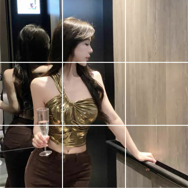 Egy vállú nyakpántos felső, cropped, karcsú szabás, egyszínű, poliészter 95%+, 2024 nyár